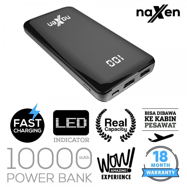 Naxen Power Bank 10000mAh Real Capacity LED Display For Smartphone - Hitam Naxen Power Bank 10000mAh Real Capacity LED Display For Smartphone - Hitam